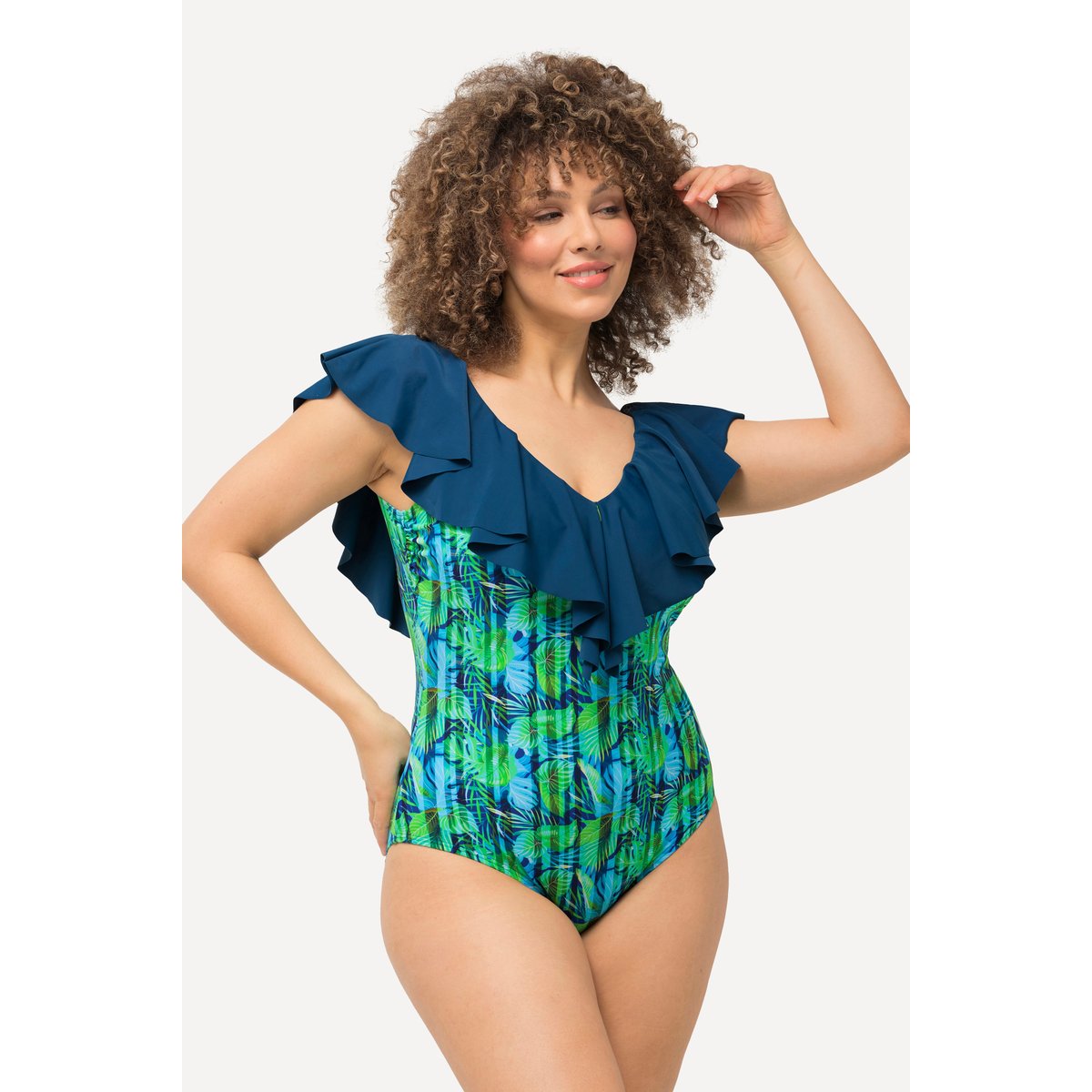 Maillot de bain à bonnets souples. Motif pétrole foncé, ULLA POPKEN