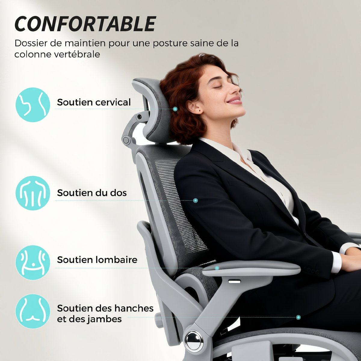 Chaise de bureau Maille (100% polyester) Gris gris, HOMCOM