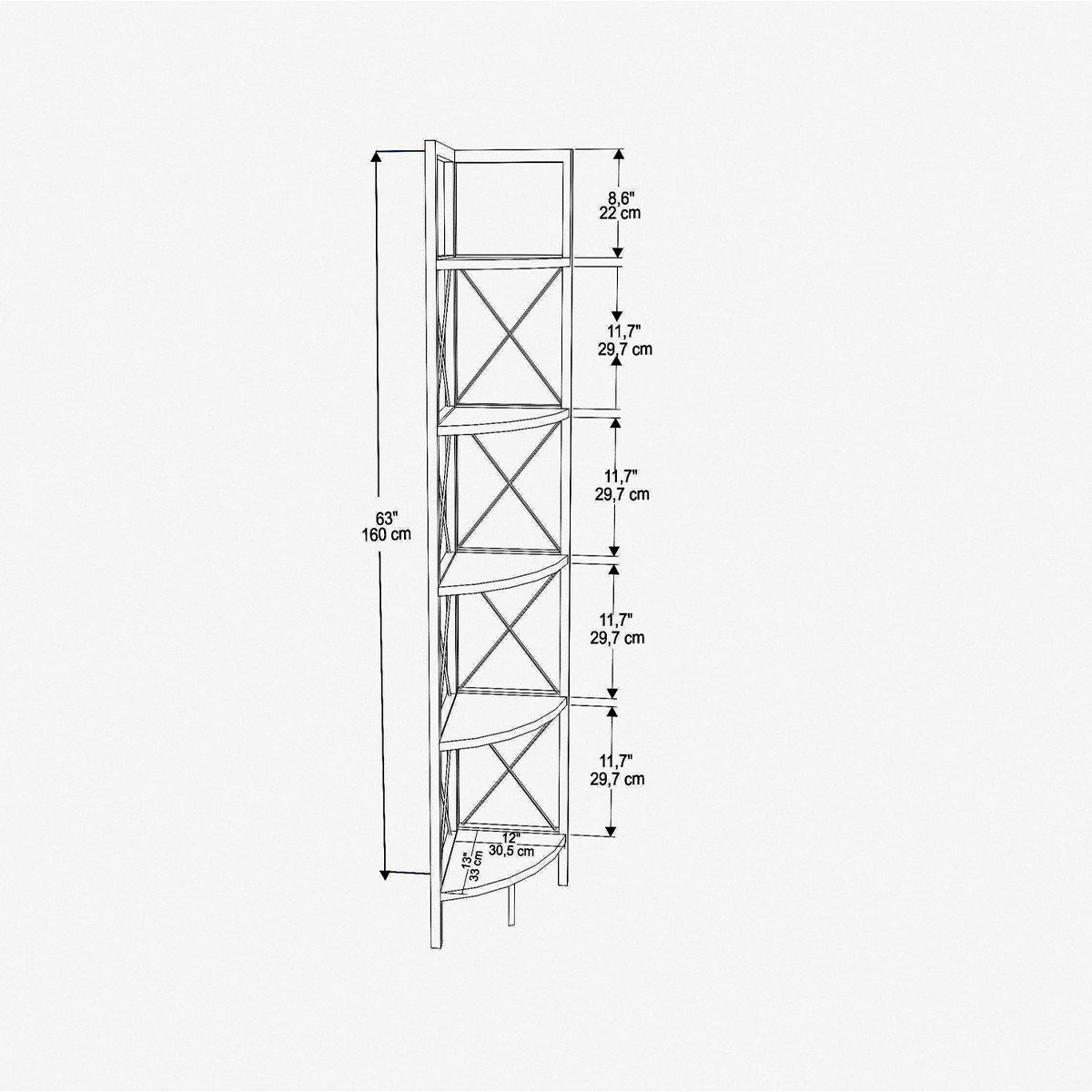 Etagère d'angle 5 tablettes noir H160 cm - Remo noir, CALICOSY