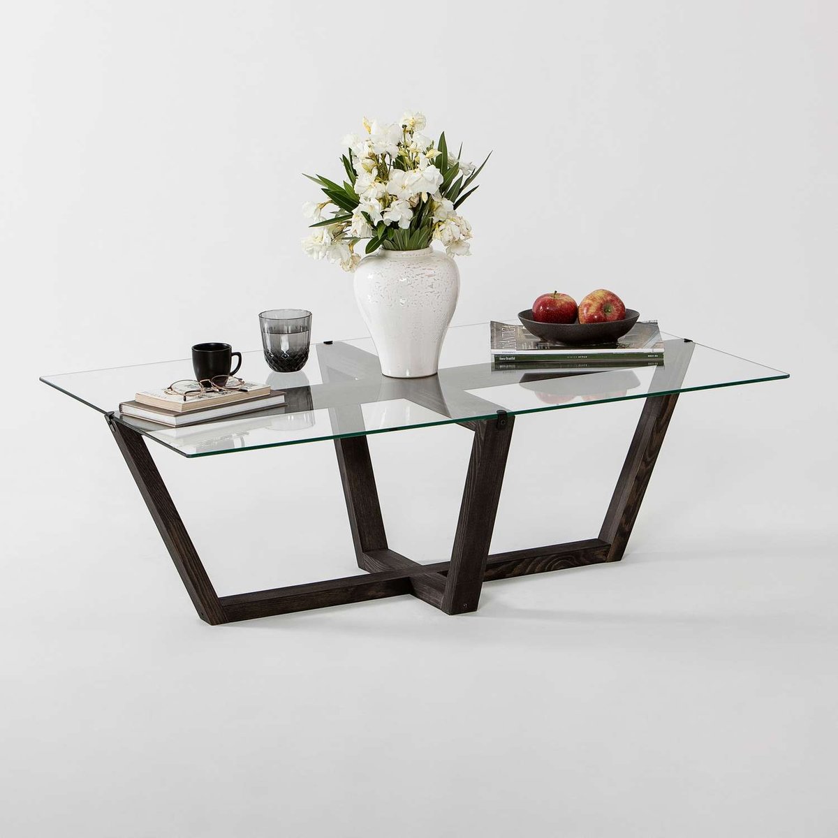 Table basse en verre trempé et bois massif ONYXALE gris foncé, TOILINUX
