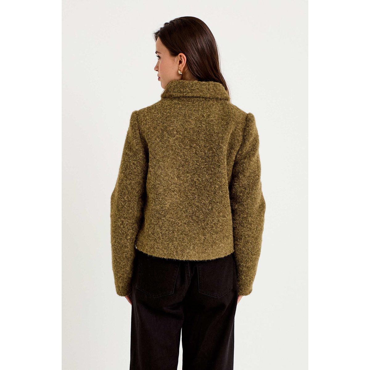 Veste droite bouclette col classique vert kaki, CACHE CACHE