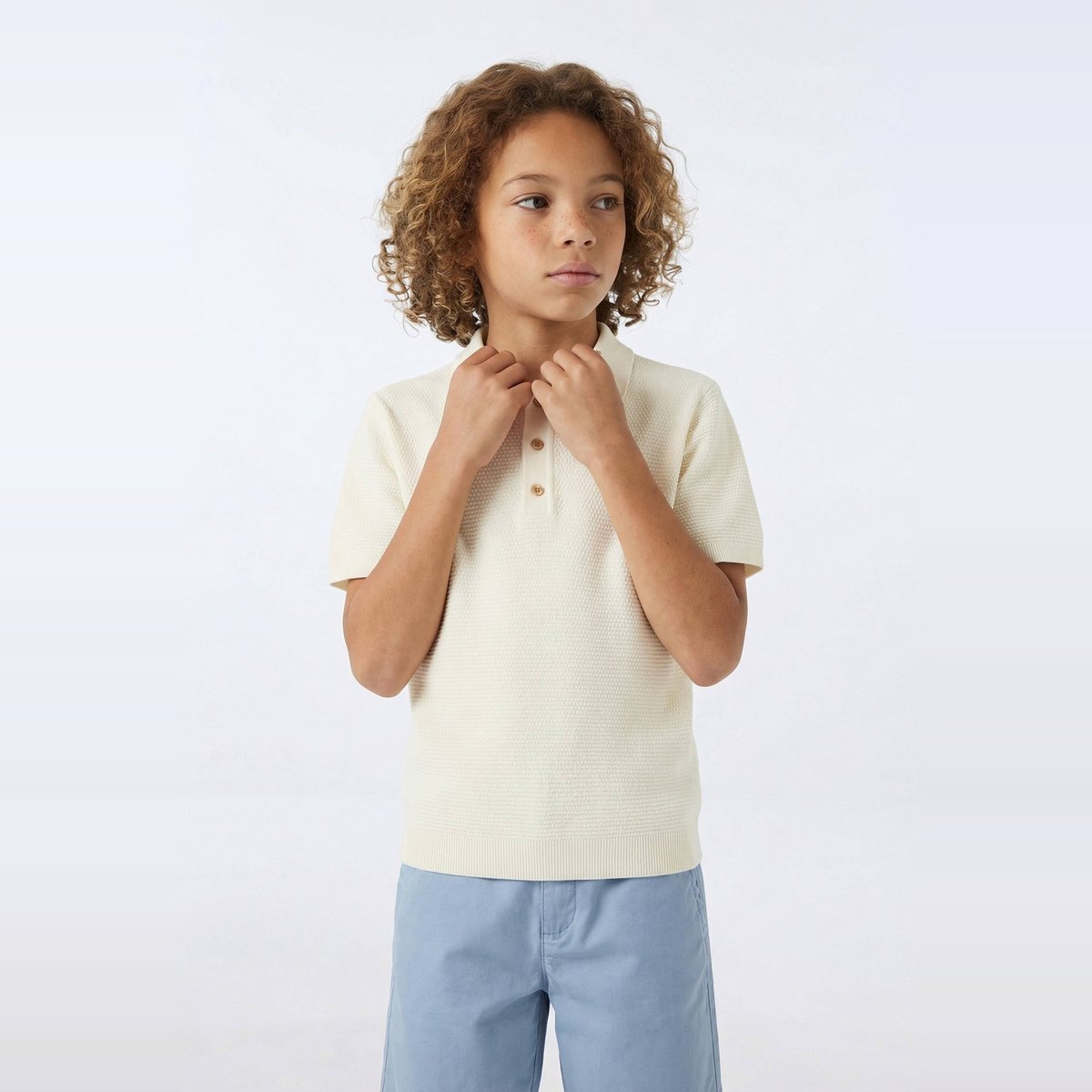 Polo maille manches courtes uni naturel, MONOPRIX