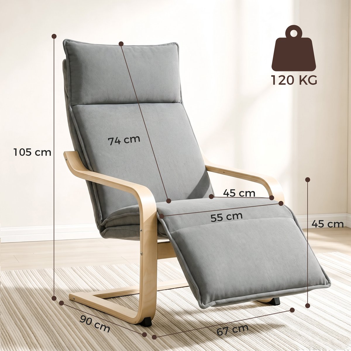 Accent Chair Lin (100% polyester) Gris gris, HOMCOM