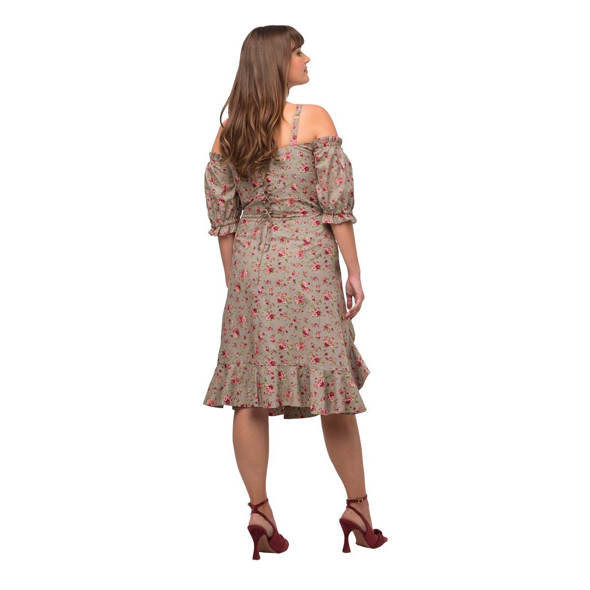 Robe mini, roses, manches courtes beige, ULLA POPKEN