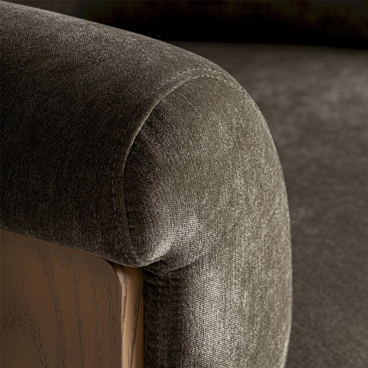 Fauteuil contemporain tissu chenille et bois vert chenille et bois brun clair, RECOLLECTION
