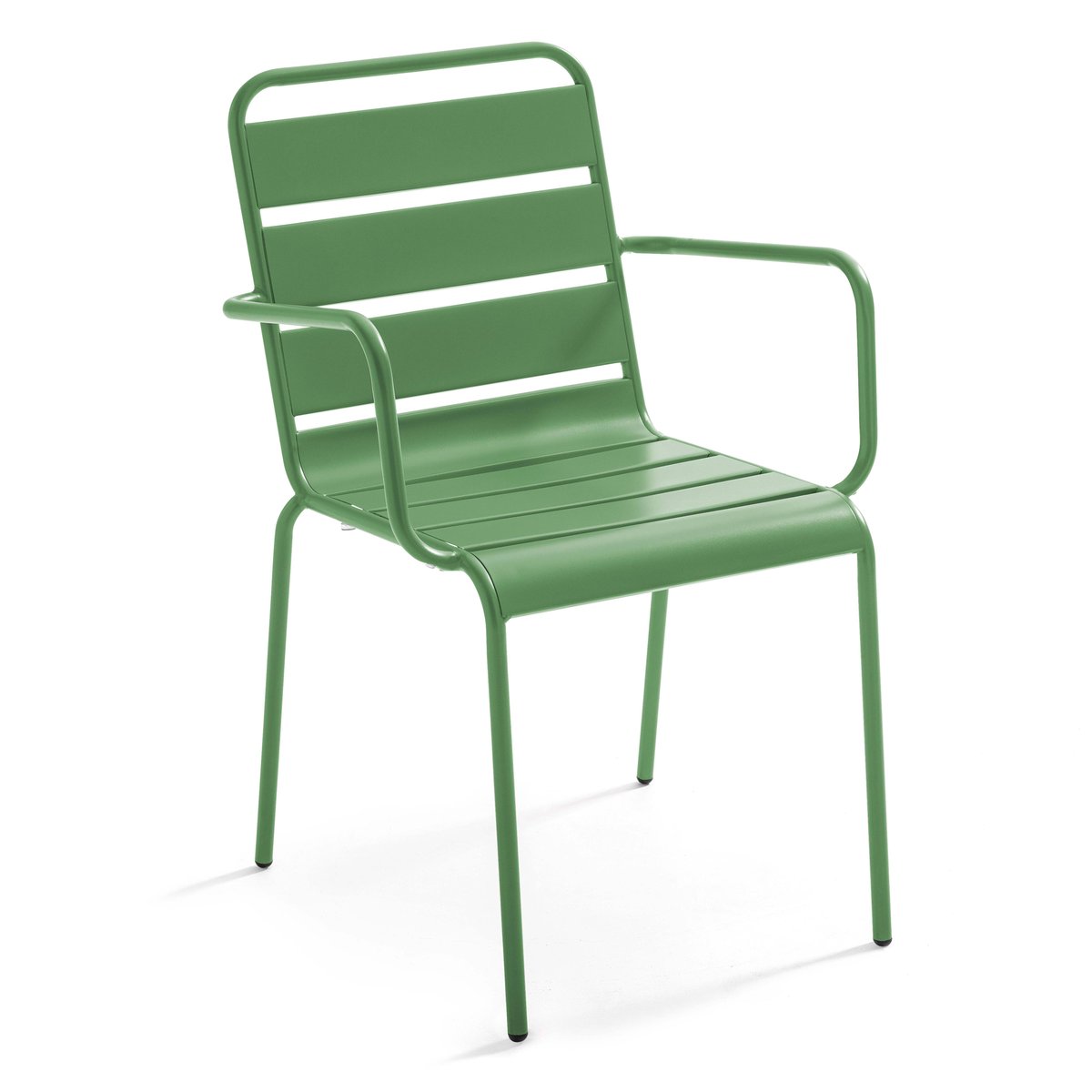 Table de jardin bistrot carrée inclinable en métal 70x70 cm et 2 chaises avec accoudoirs, PALAVAS vert cactus, OVIALA