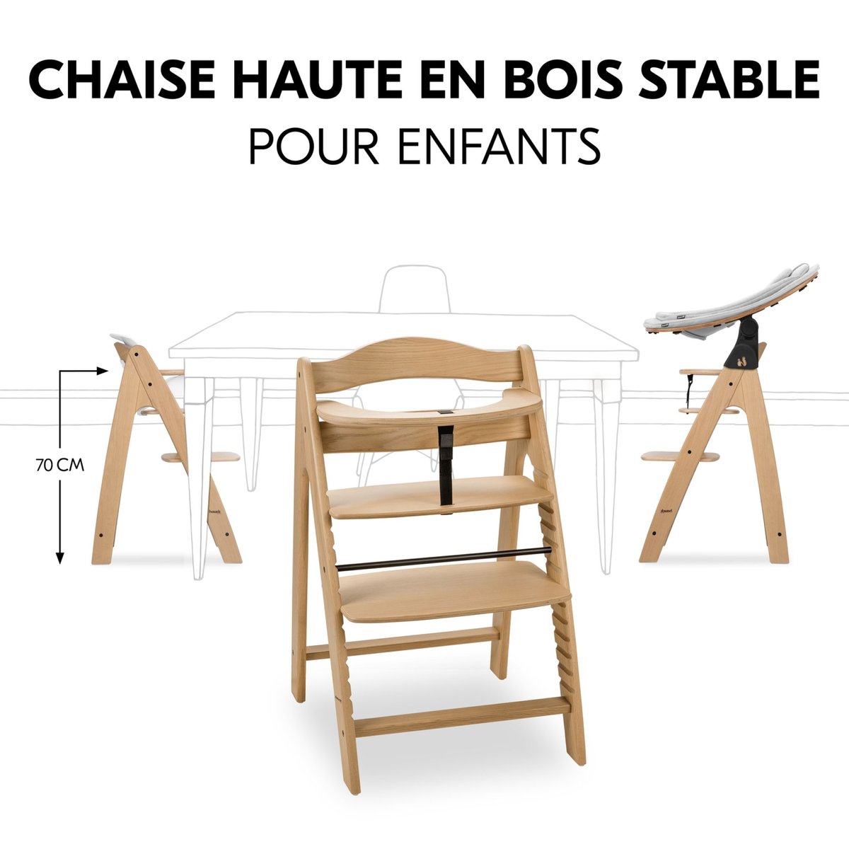 Chaise haute en bois de chêne Arketa Oak couleur unique, HAUCK