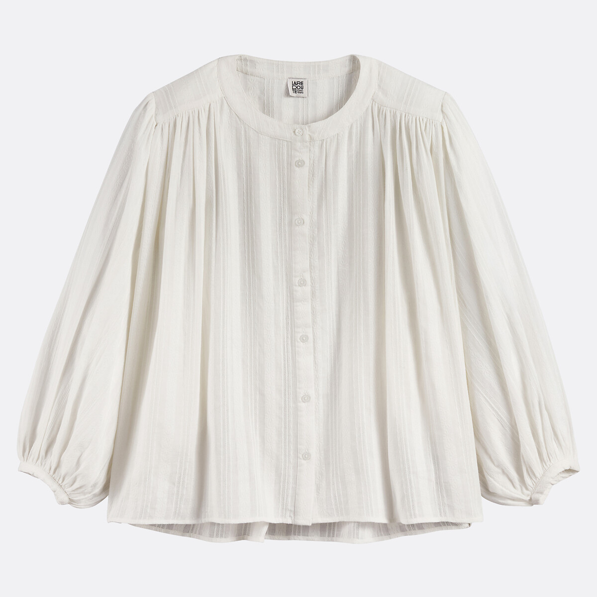 Oversized Mandarin Collar Shirt with 3/4 Length Sleeves ecru , LA REDOUTE COLLECTIONS
