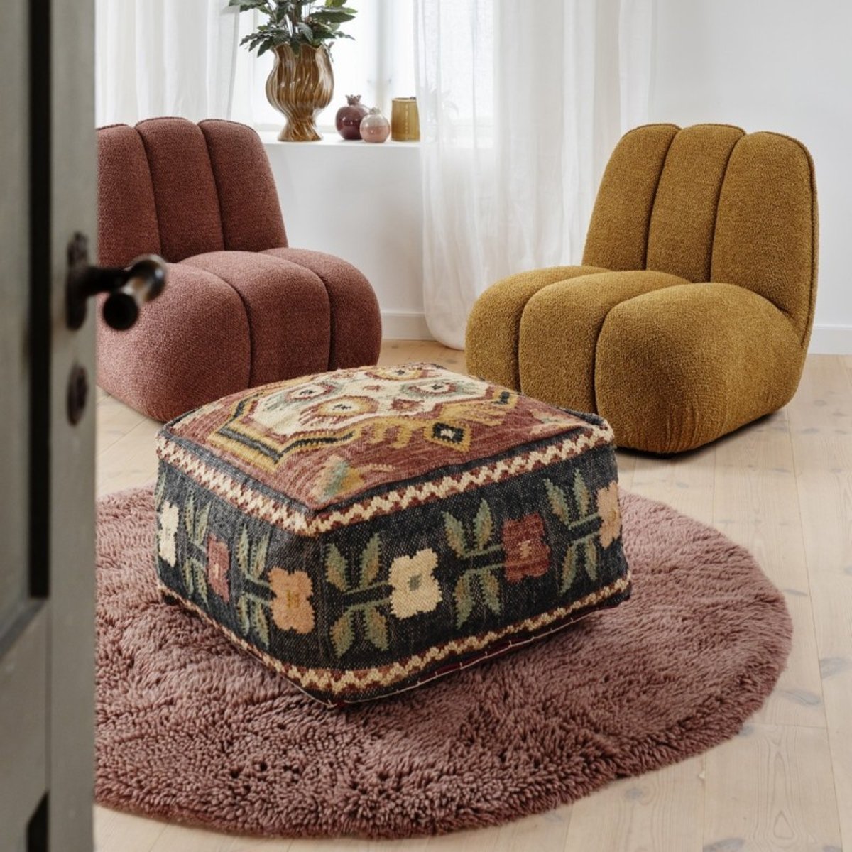 Tapis rond laine coton tufté rose poudré, MADAM STOLTZ