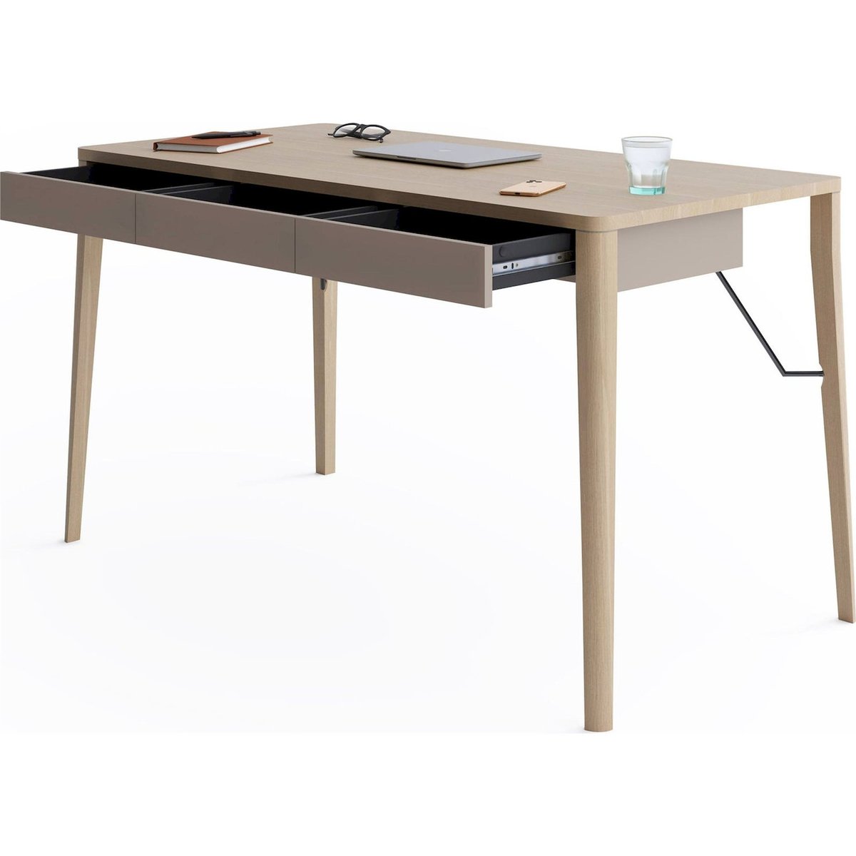 Bureau bois MATCH 3 tiroirs bois clair et beige, RECOLLECTION