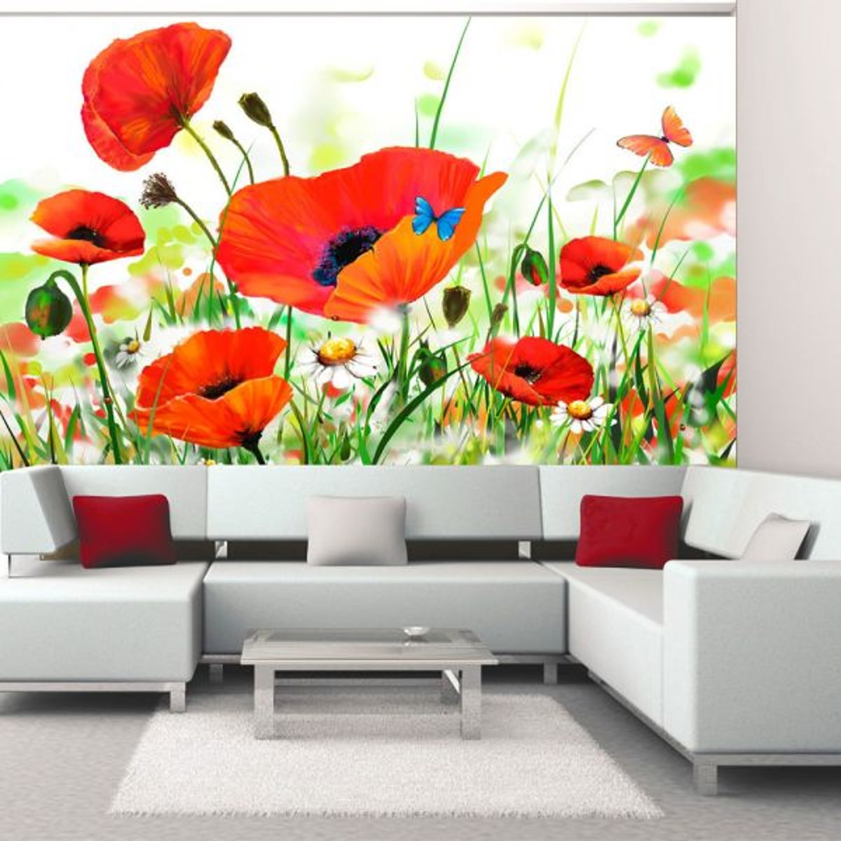 Papier peint intissé panoramique Fleurs Country poppies multicouleur, EDEN