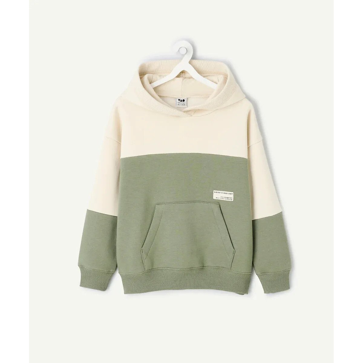 Sweat avec capuche bicolore beige/vert, TAPE A L'OEIL