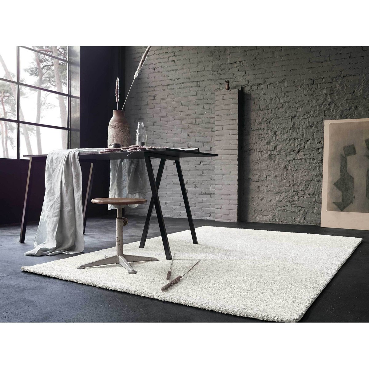 Tapis à poils courts doux, aspect laineux ,  Tilda blanc cendré, WECON HOME