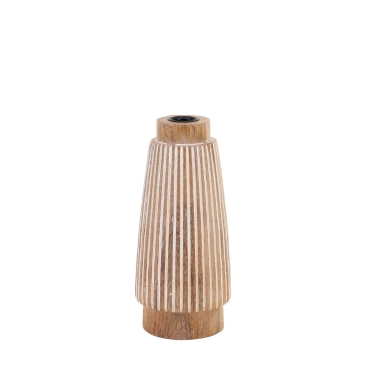 Bougeoir en bois de manguier à rayures 21cm naturel, ORNAMI