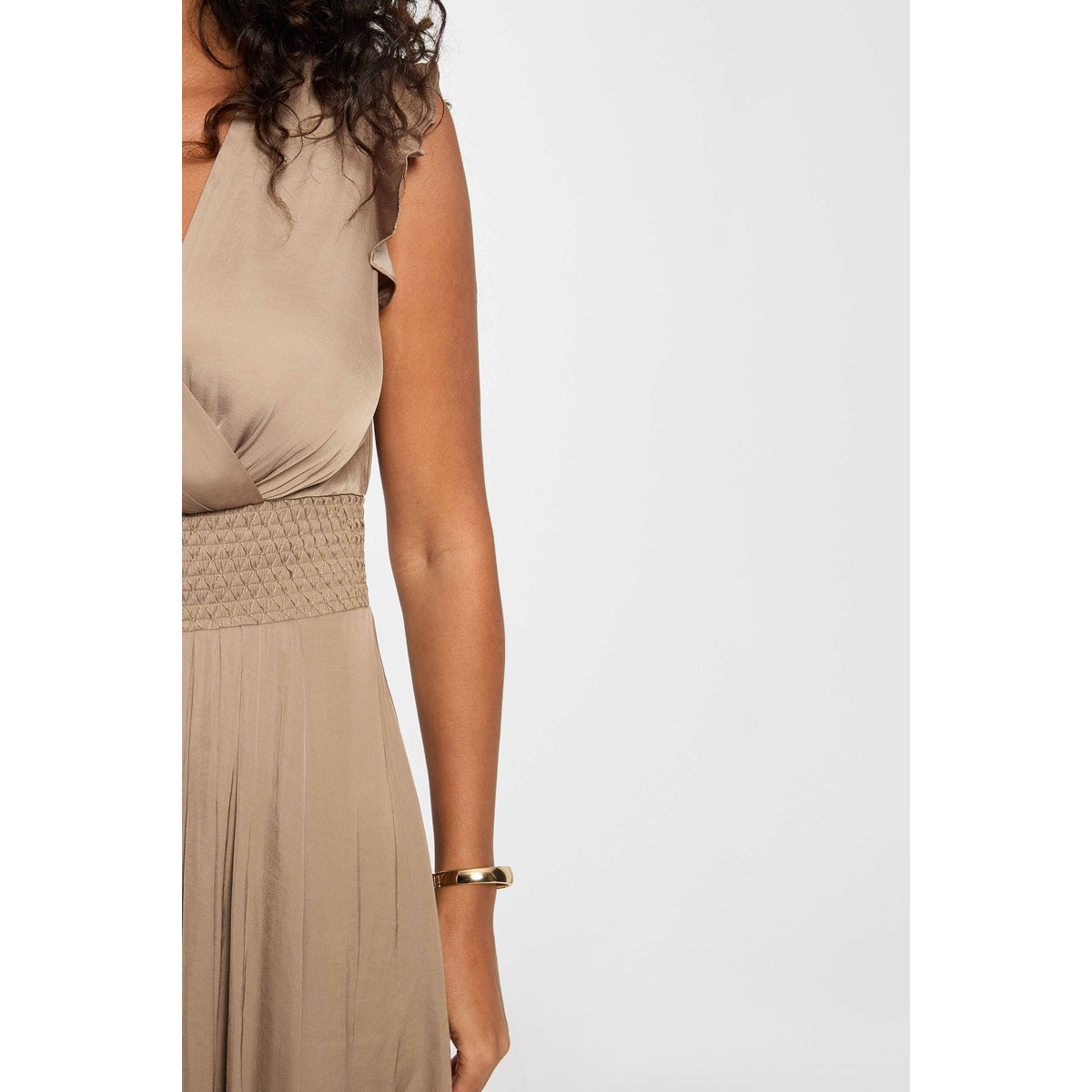 Robe droite fluide sans manches taupe, MORGAN