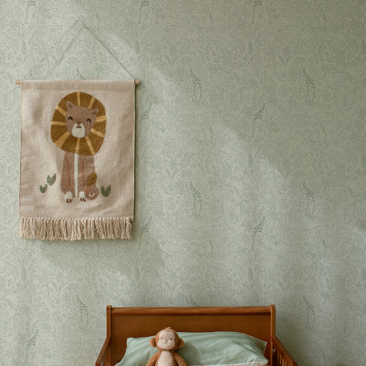 Papier peint pour enfant Petits animaux de la forêt vert sauge, LITTLE DUTCH