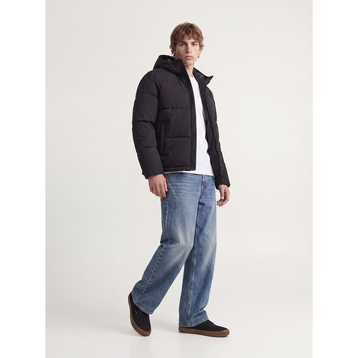 Doudoune courte capuche fixe col montant, plein hiver noir, JACK & JONES