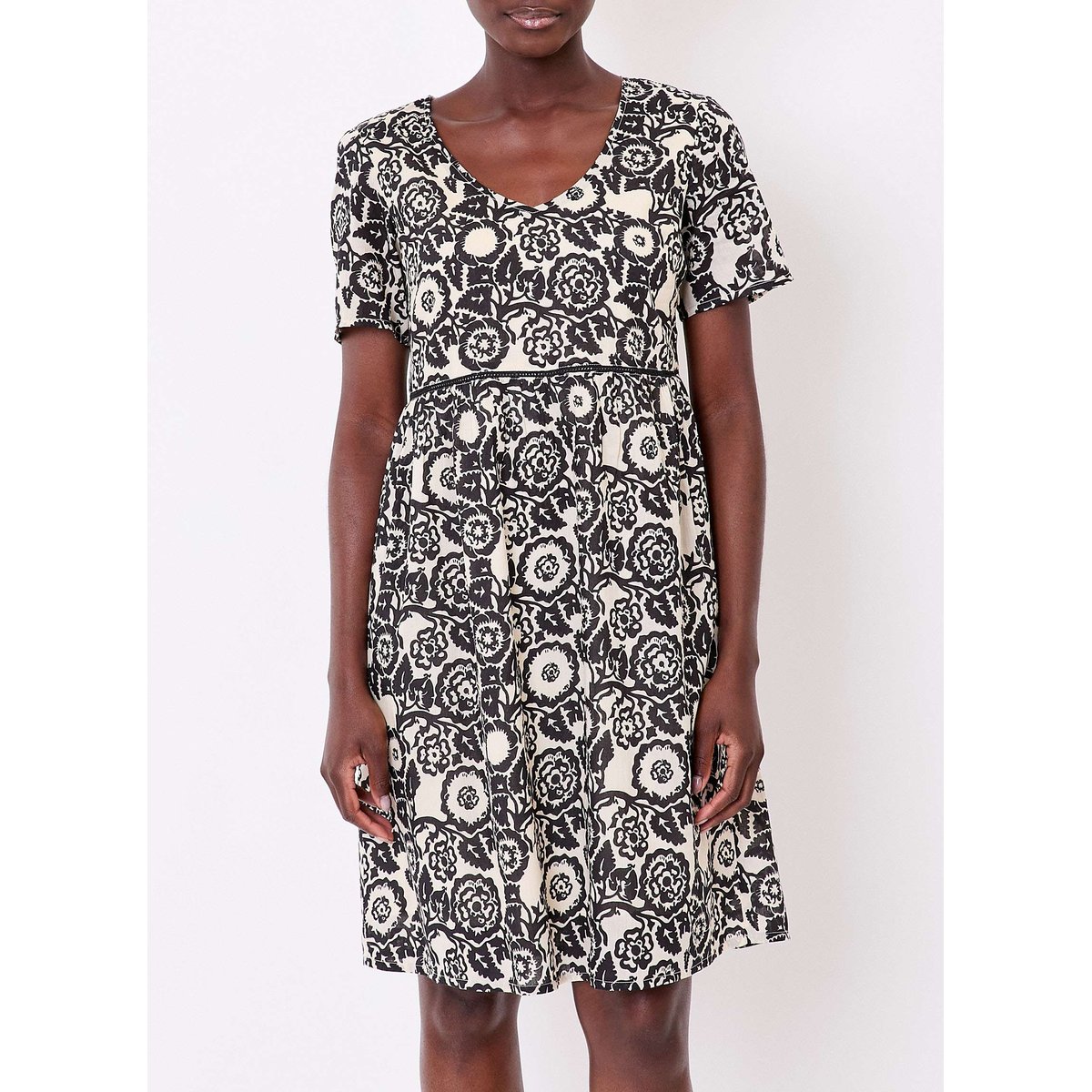 Robe imprimée évasée coton bio doublé SIWAN noir lalgola, LA FIANCÉE