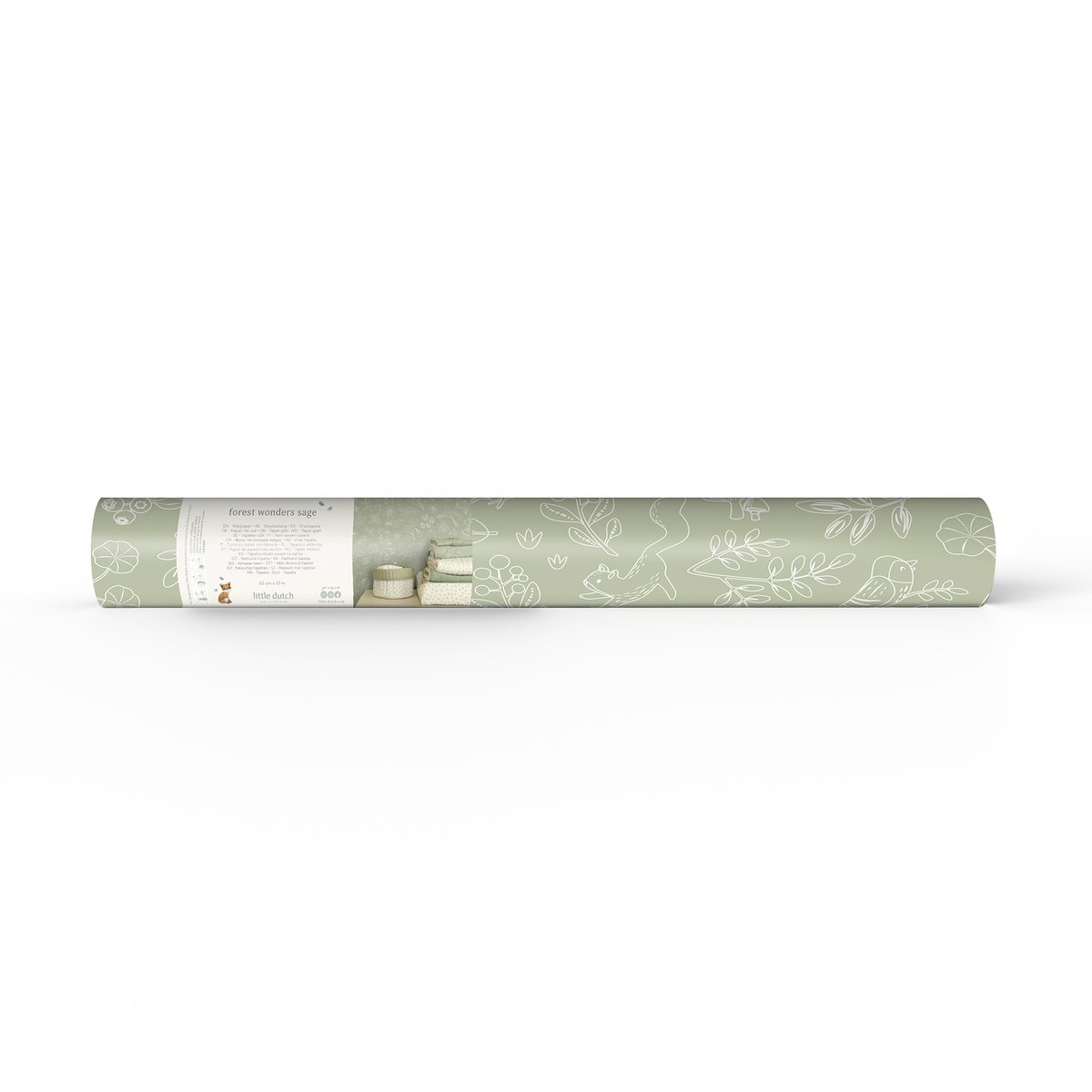Papier peint pour enfant Petits animaux de la forêt vert sauge, blanc cassé, LITTLE DUTCH
