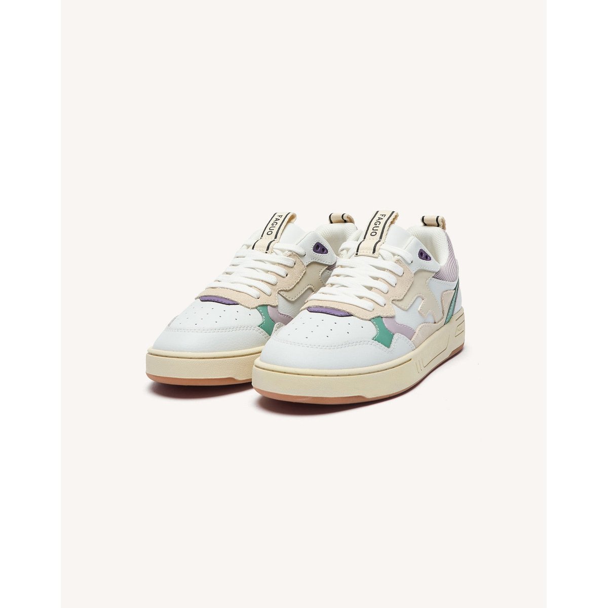 Baskets basses cuir suede DAHLIA blanc et brun rosé, FAGUO