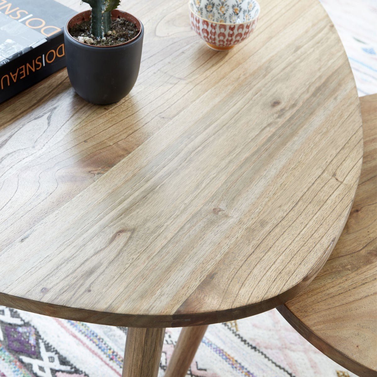 Lot de 2 tables basses gigognes en bois massif ODDA naturel, BERAH GETAH