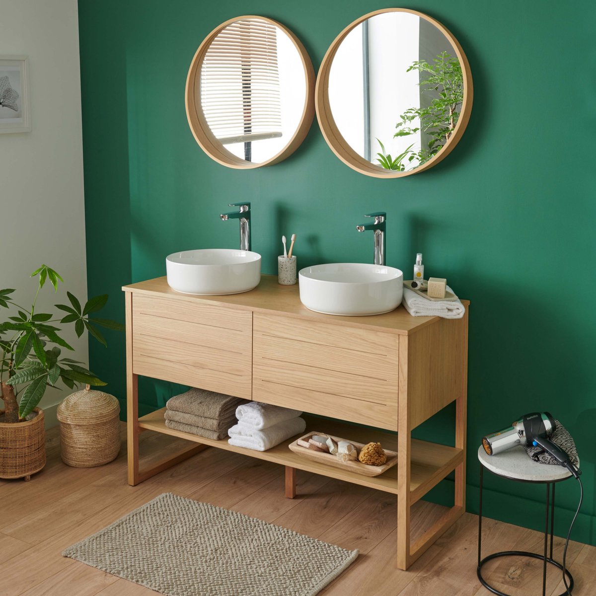 Meuble double +vasque +miroir ATOLL bois clair, MOB IN