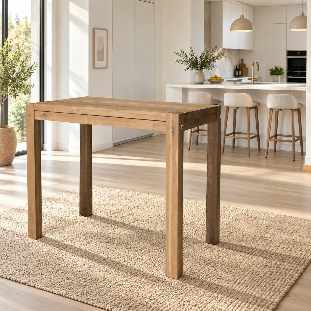 Table haute de cuisine en bois - plateau chêne 150 cm FJORD bois naturel, PIER IMPORT