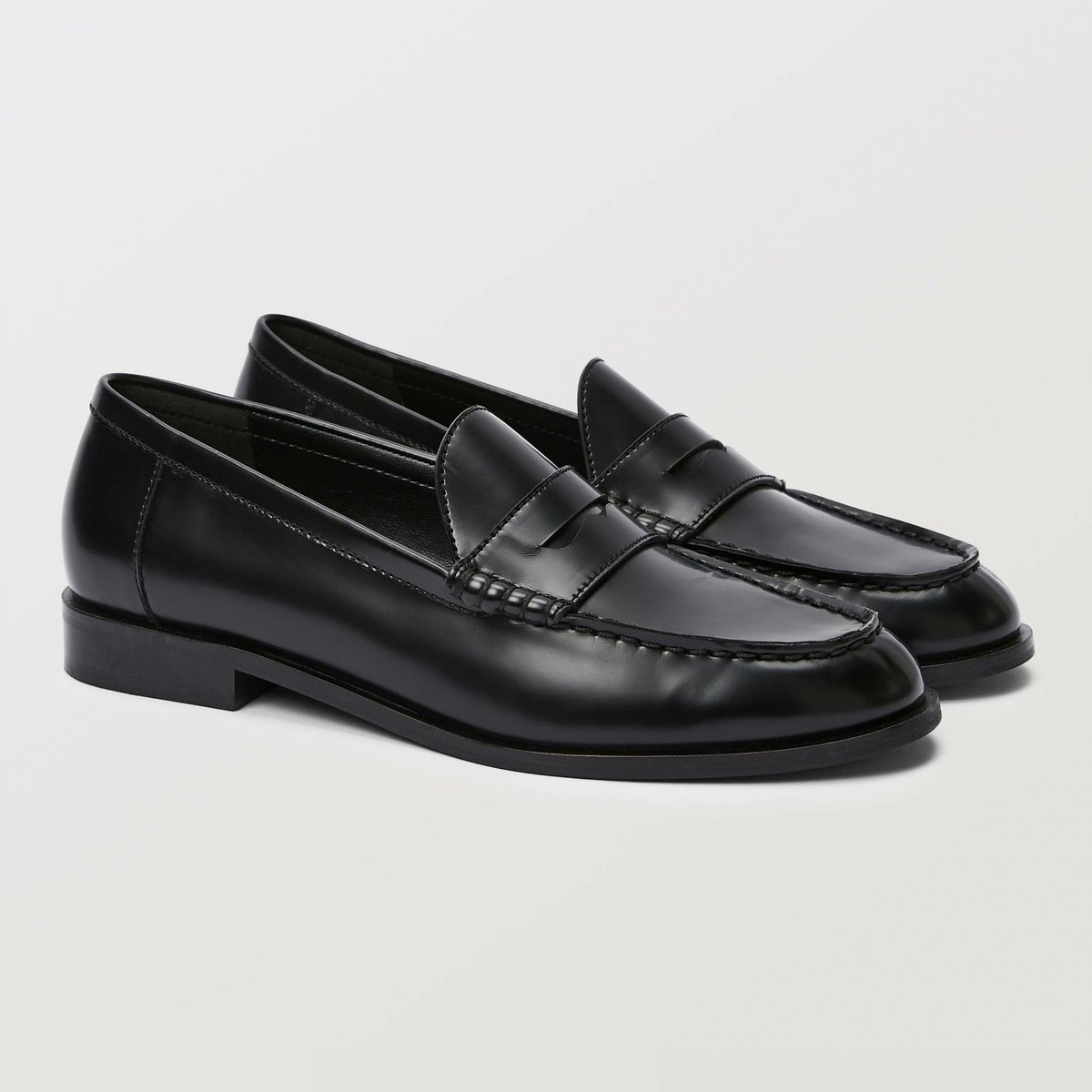 Mocassins en cuir noir, MONOPRIX