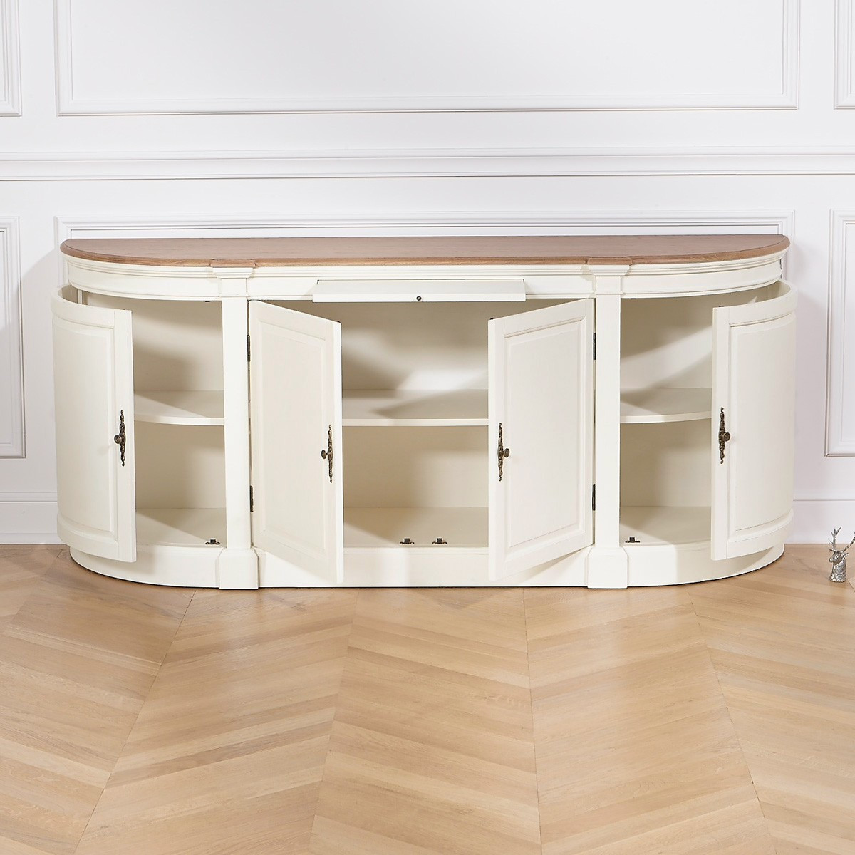 Buffet style shabby chic en bois, 4 portes JOSEPHINE blanc, ROBIN DES BOIS