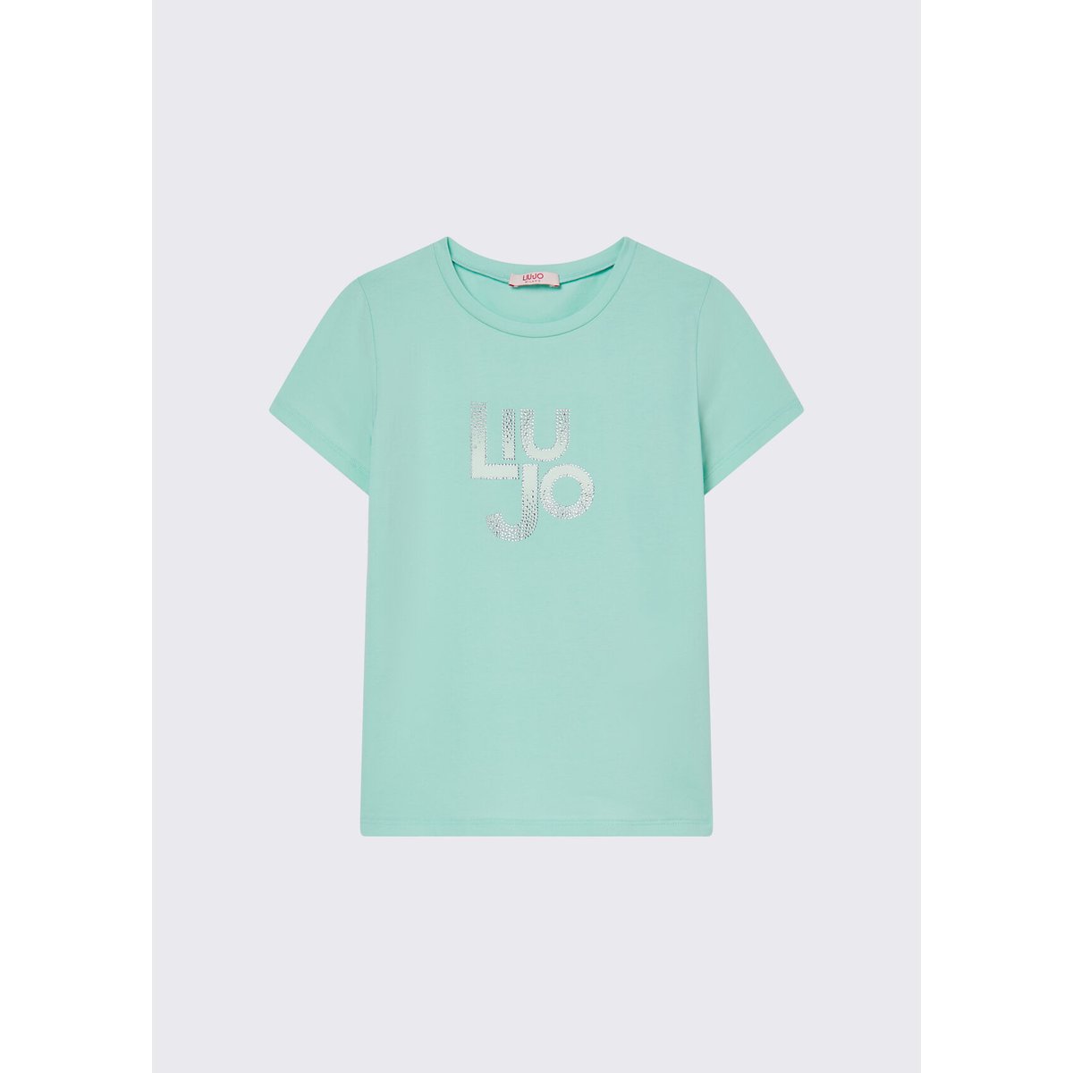 T-shirt avec logo et strass vert menthe, LIU JO