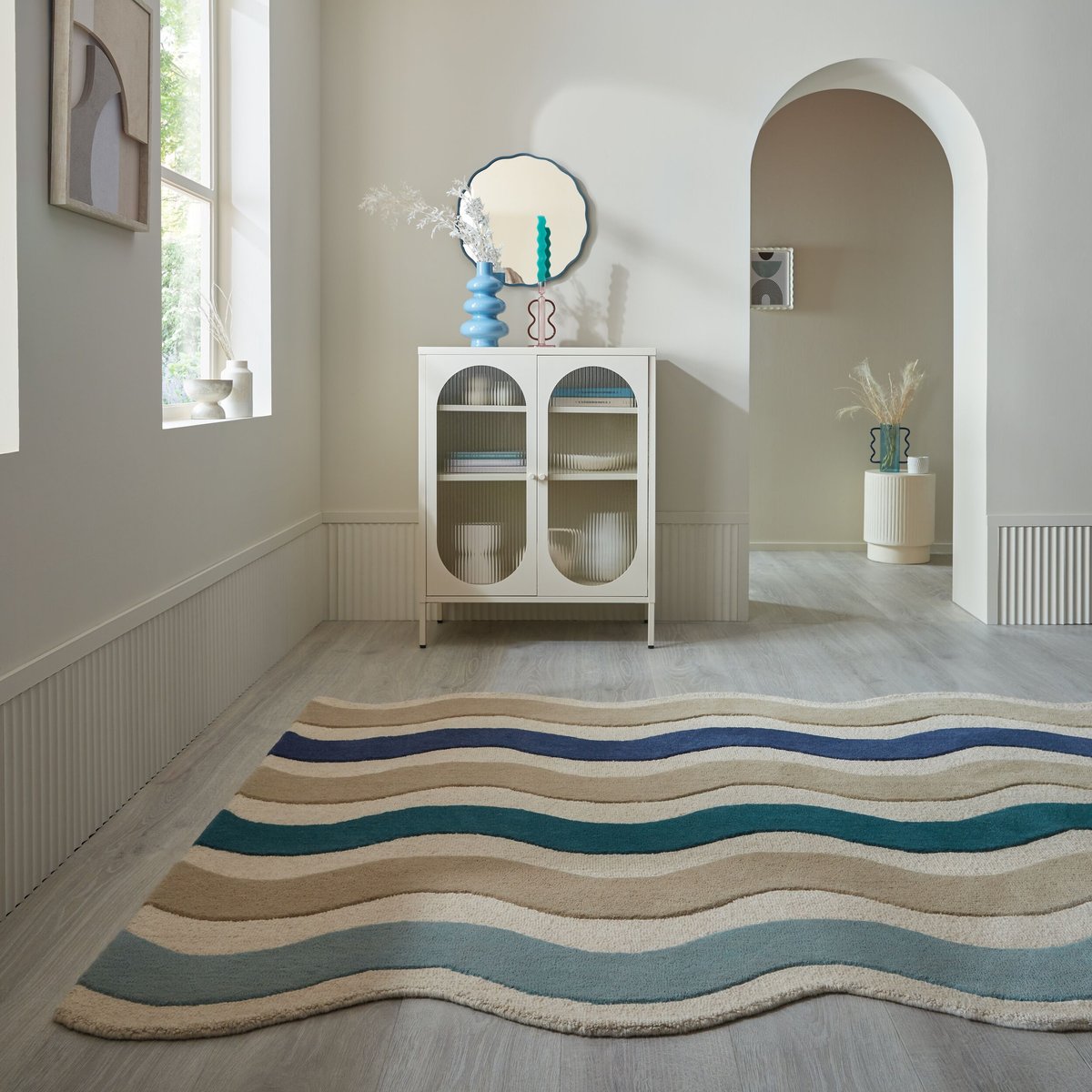 Tapis en laine festonné CASCADE bleu, FLAIR RUGS
