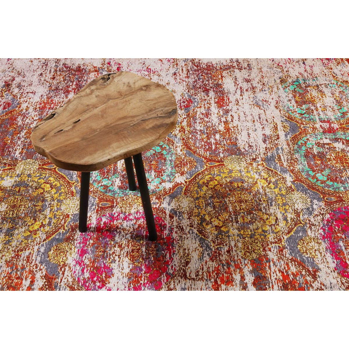 Tapis plat motif vintage effet usé ,  Focus beige,orange,jaune, WECON HOME