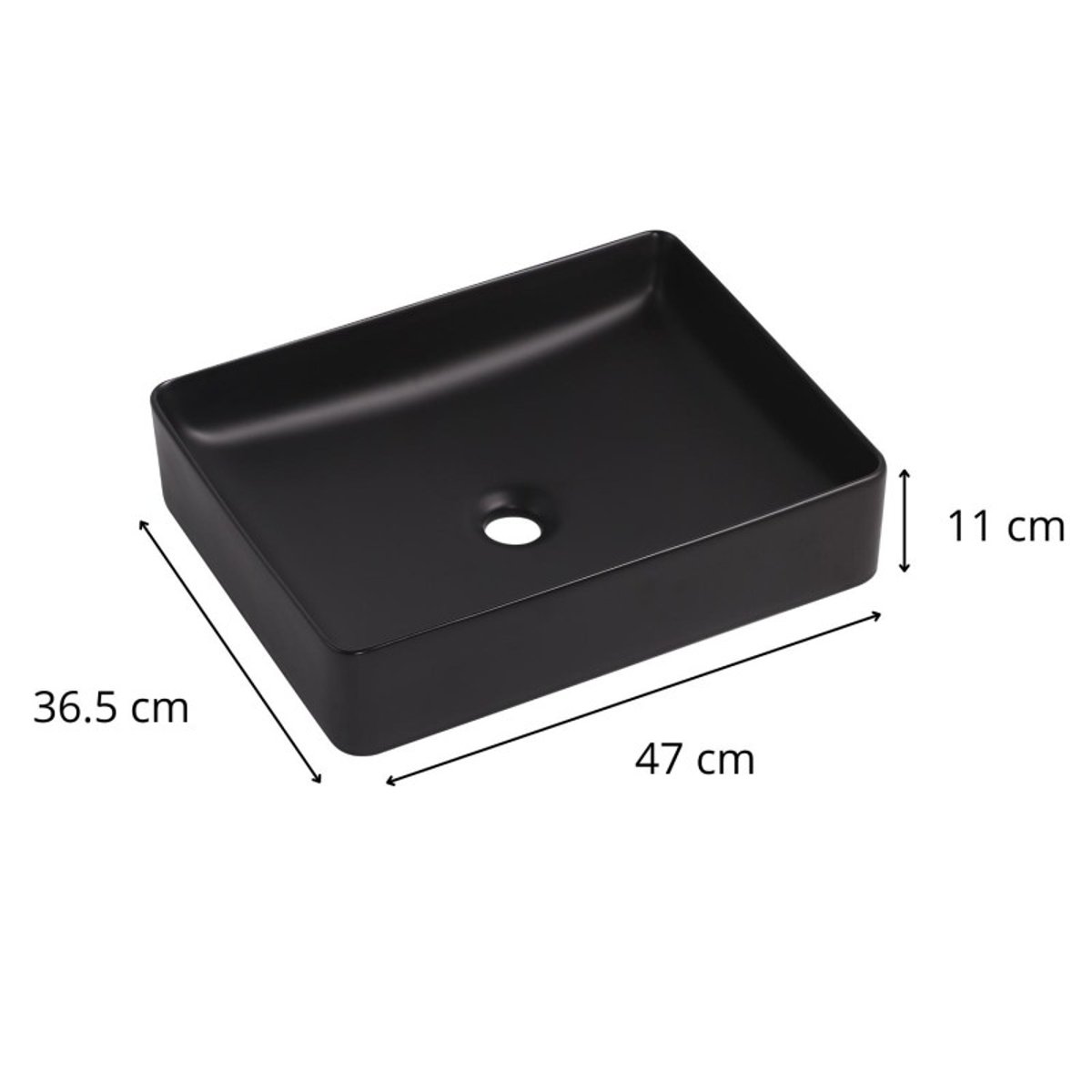 Vasque à poser rectangle en céramique blanche 47x36cm ROMY noir mat, MOB IN