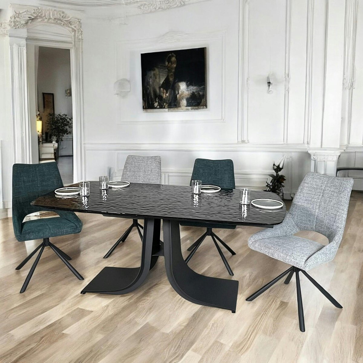 Table en verre ondulé noir extensible 180-260 cm LIGURIE noir, PIER IMPORT