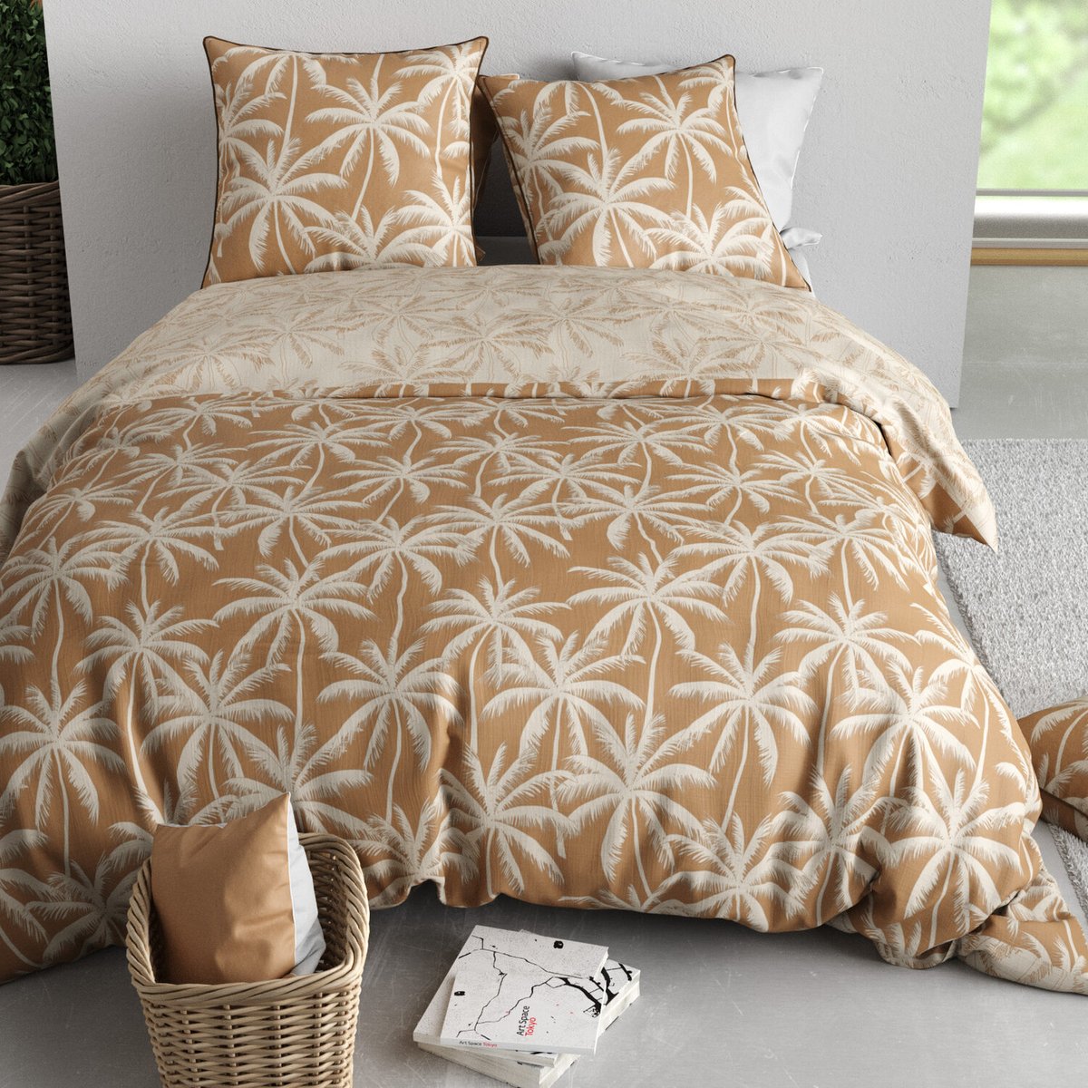 Parure housse de couette en coton imprimée, Lola beige, C DESIGN HOME TEXTILE