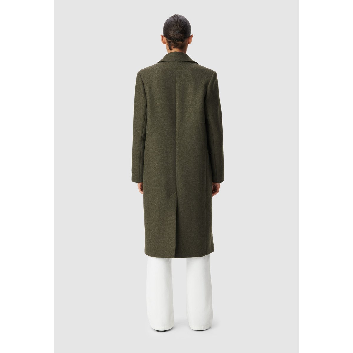 Manteau long droit lainage vert kaki, IKKS