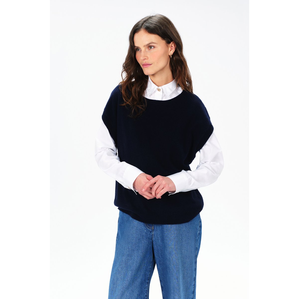 Pull ample col rond MATHILDE bleu marine, CAROLL