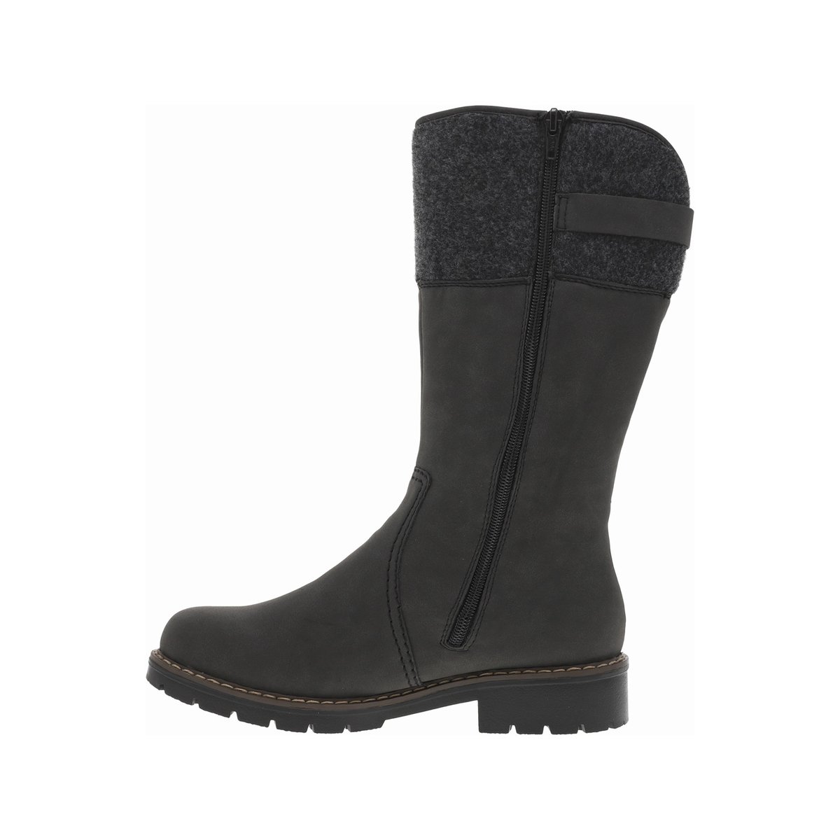 Bottes anthracite à talon plat et à zip latéral avec col en feutre anthracite, RIEKER