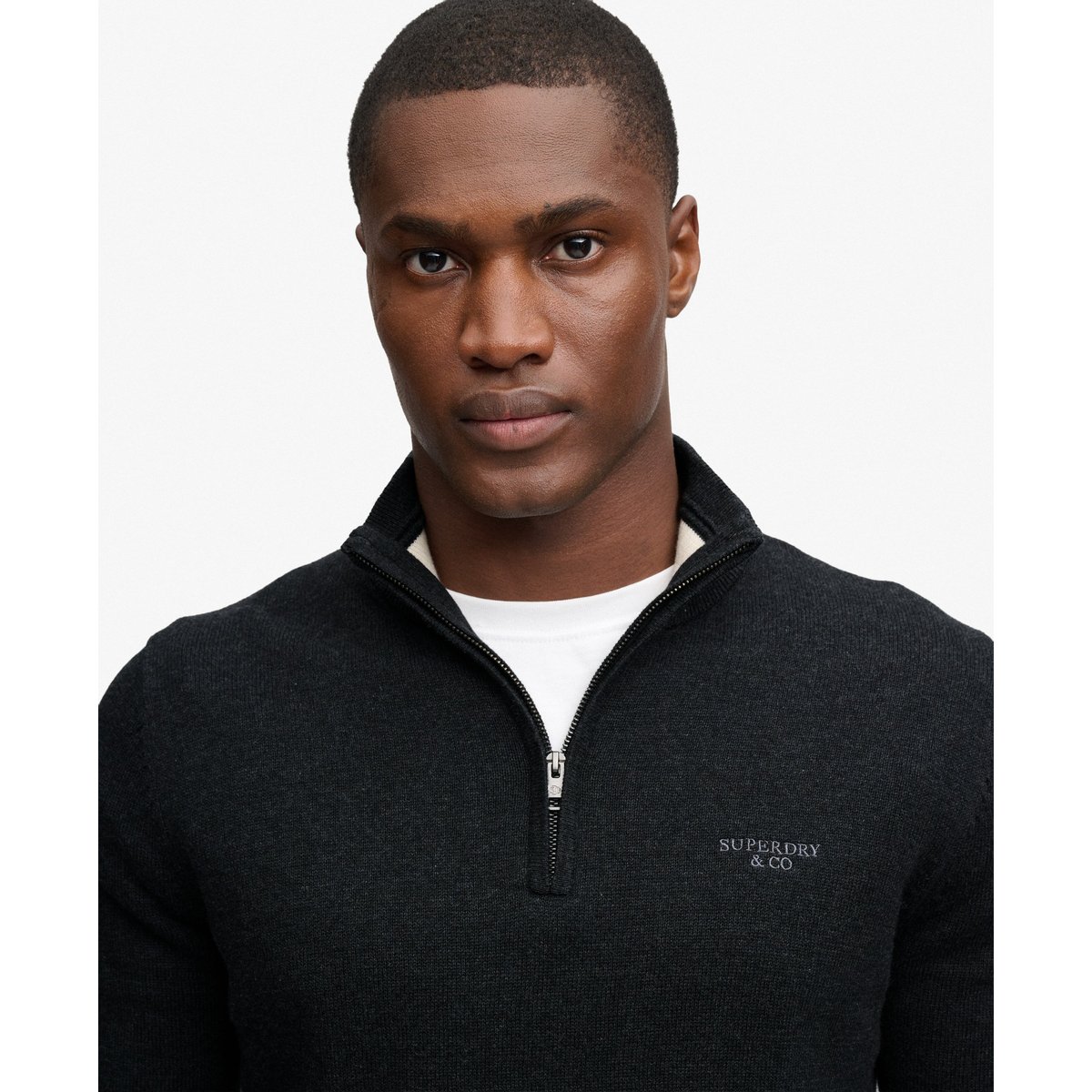 Pull Prep Essential Half Zip coupe ajustée anthracite chiné, SUPERDRY