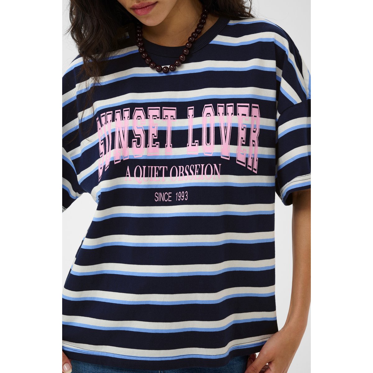 T-shirt à manches courtes bleu midnight/bright blue stripe, KAFFE