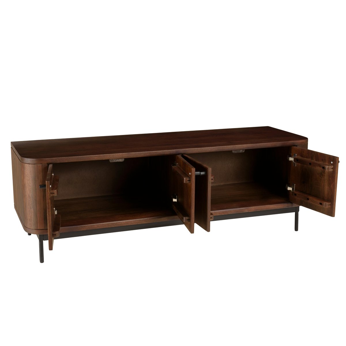 Meuble TV design bois foncé et métal noir 4 portes NOHAM marron, PIER IMPORT