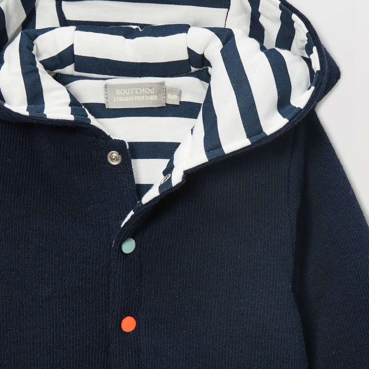 Veste à capuche unie en coton marine, BOUT'CHOU