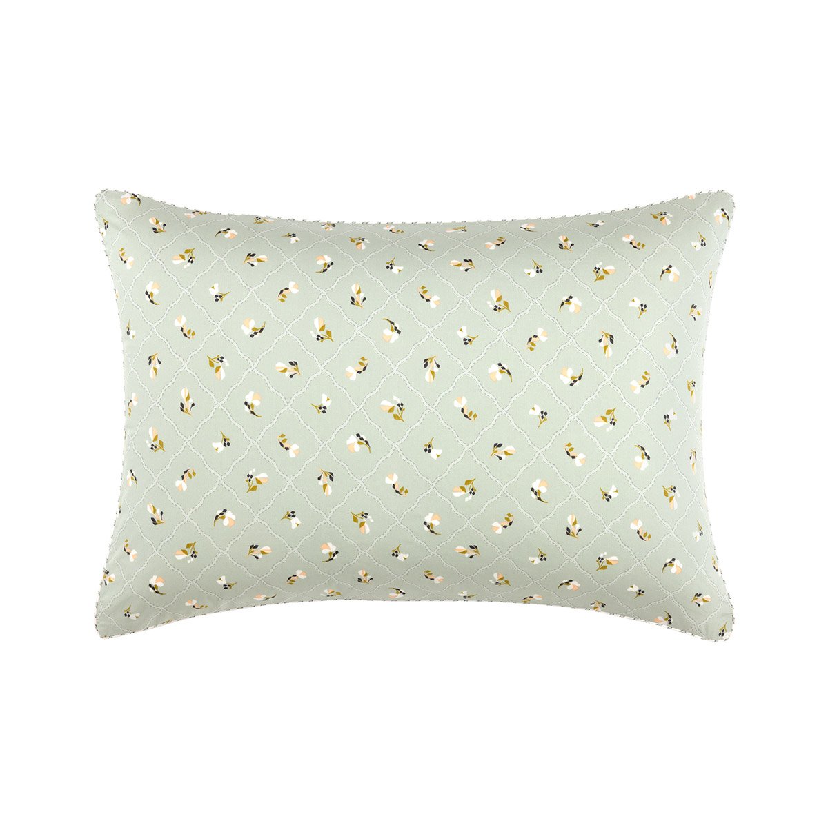 Taie d'oreiller en percale de coton vert, BERGAMOTE multicolore, DESFORGES