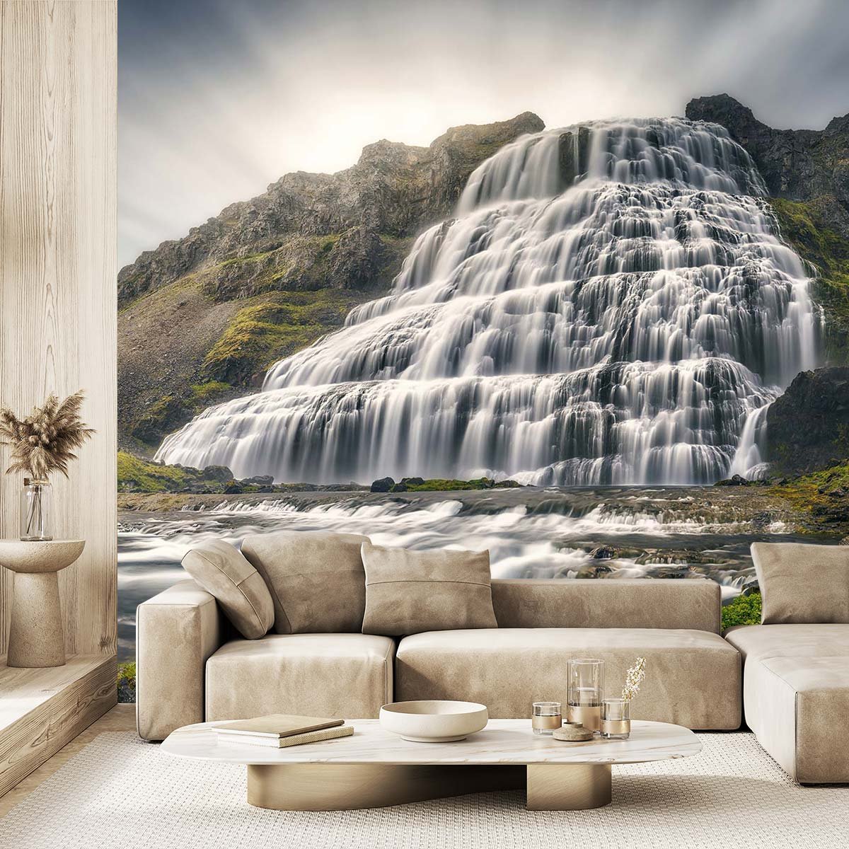 Papier peint panoramique cascade en islande intissé, HEXOA