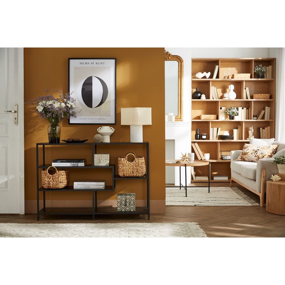 Console industrielle ouverte en bois et métal L114 cm TRESCA noir, MILIBOO