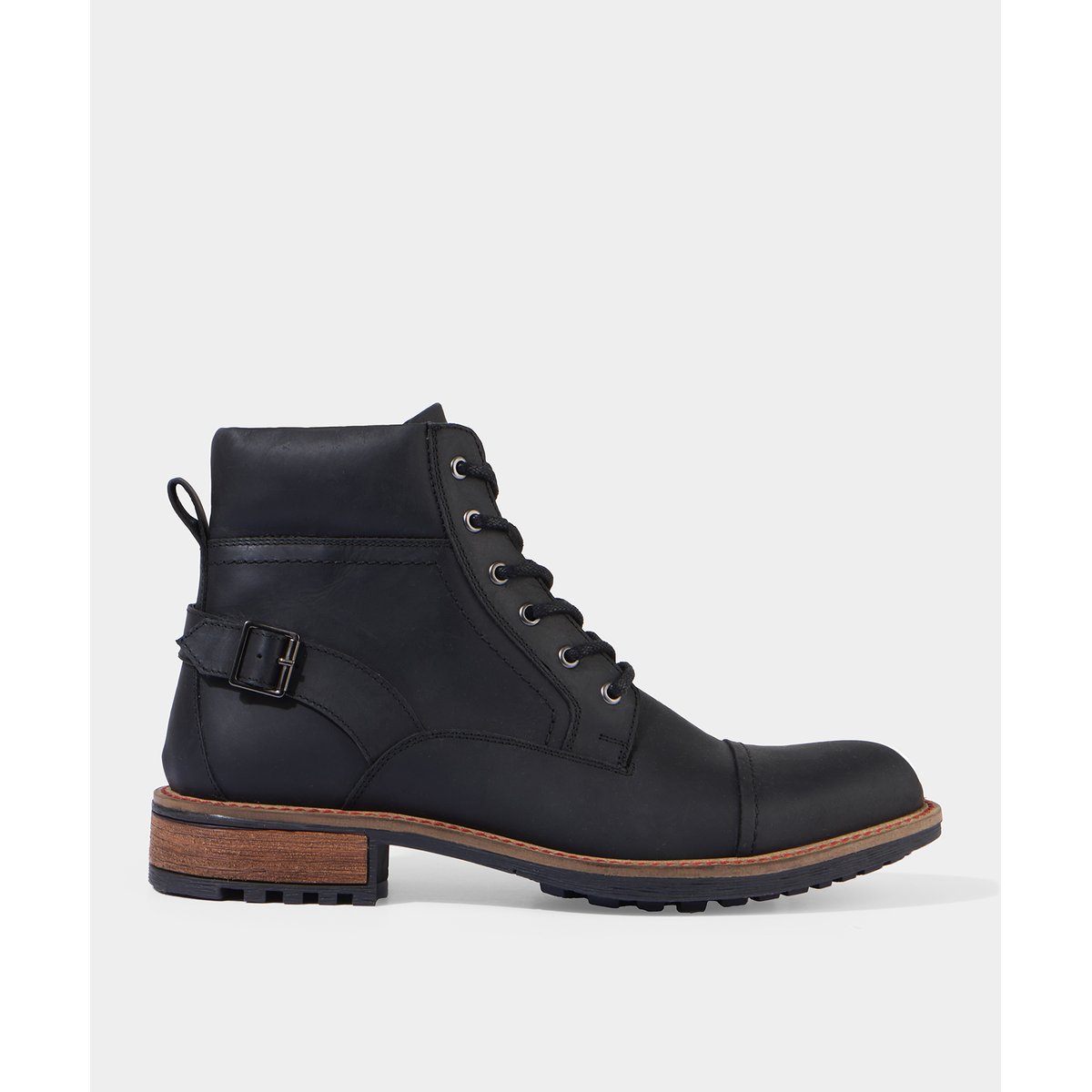 Bottines Armée Cuir Boucle et Glissière Semelle Crampons noir, JOE BROWNS