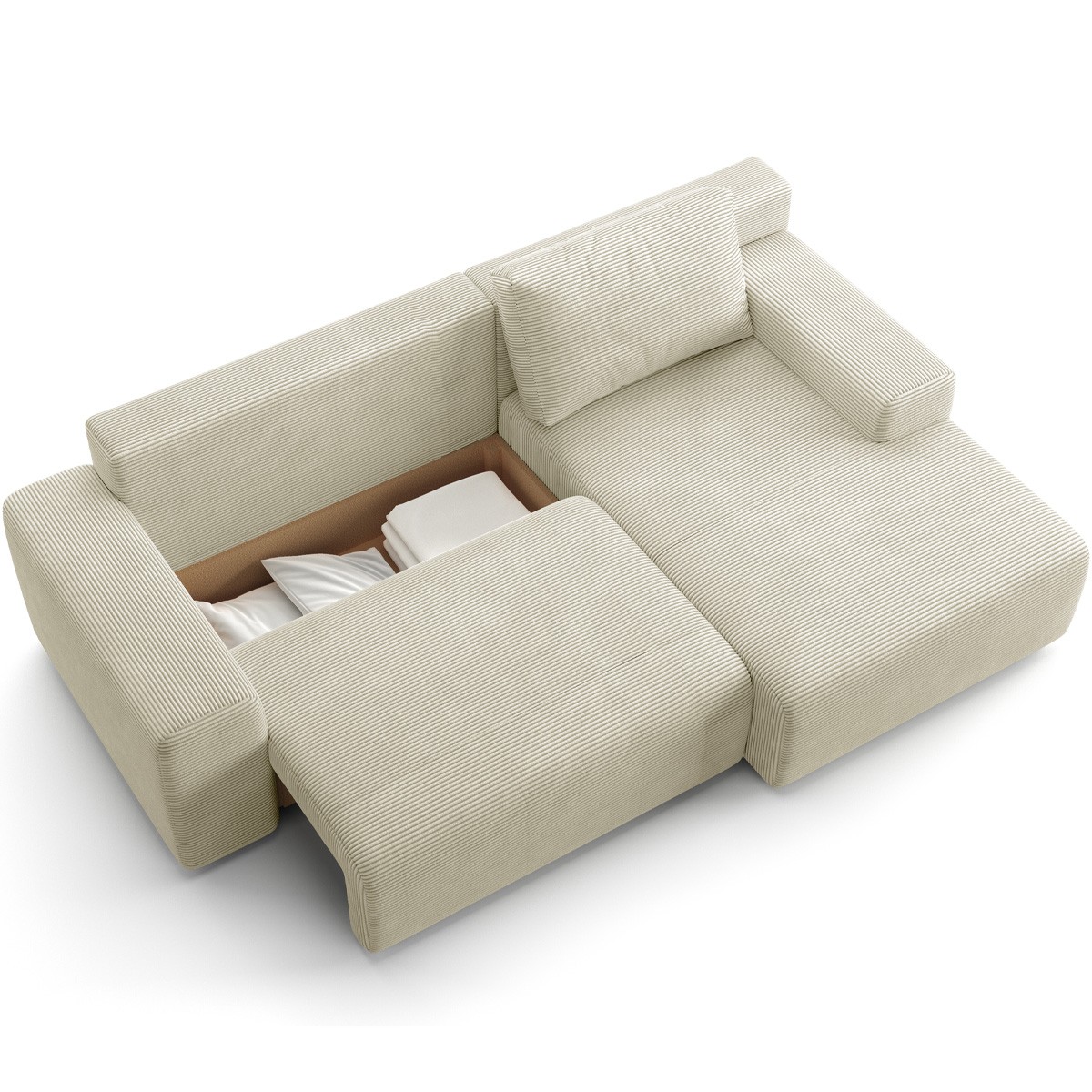 Canapé d'angle réversible convertible 5 places en velours côtelé - LUNO beige, HOMIFAB