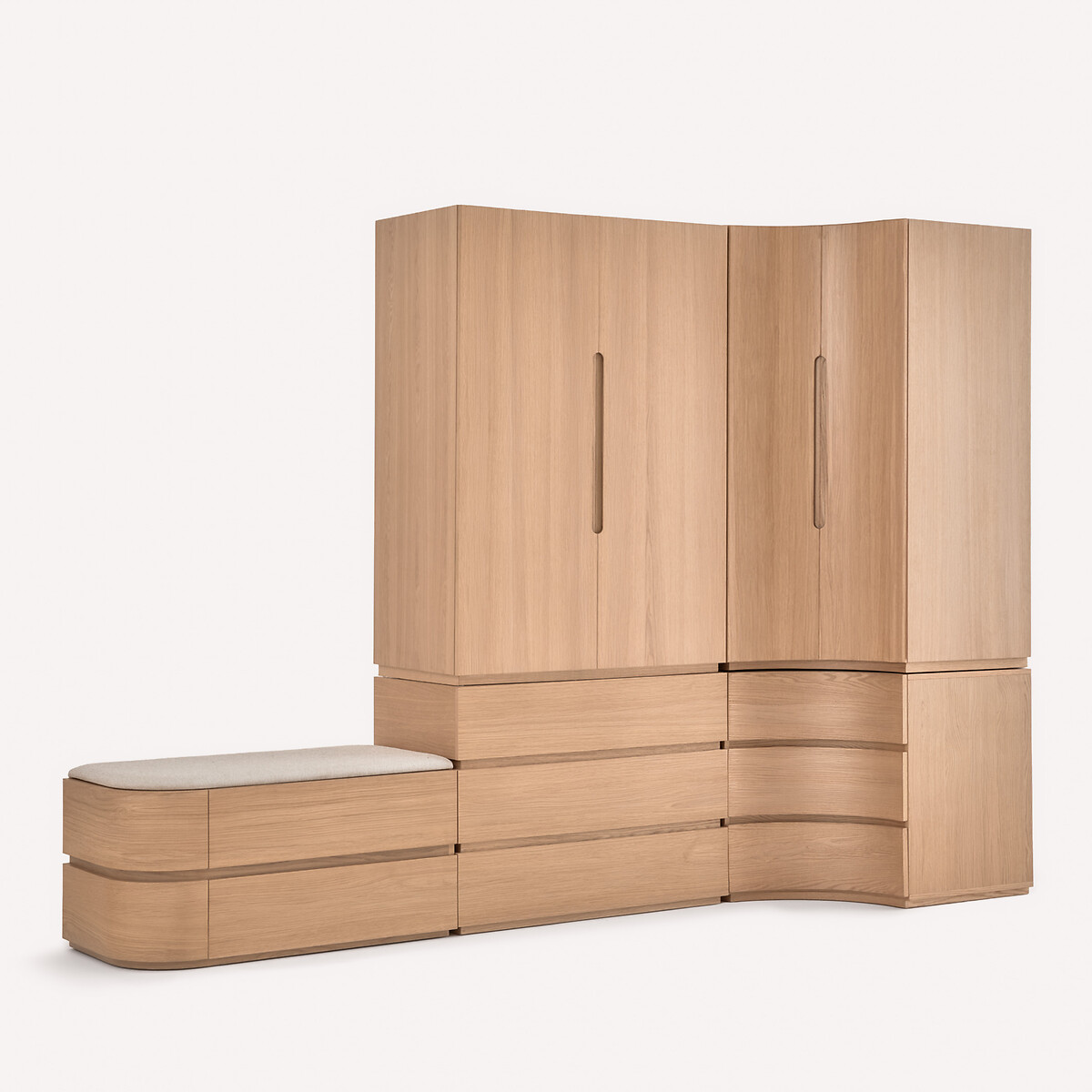 Mueble bajo esquinero, 3 cajones, para armario modular, en chapa de roble, EVORIA natural, AM.PM
