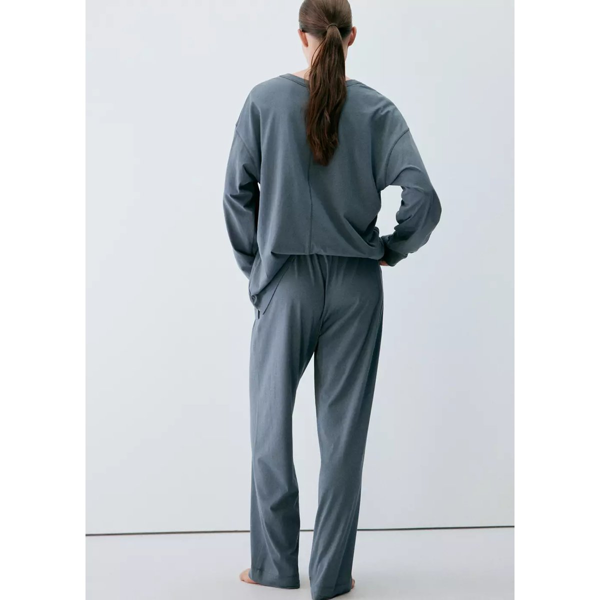 Pantalon de pyjama 100 % coton bleu, MANGO
