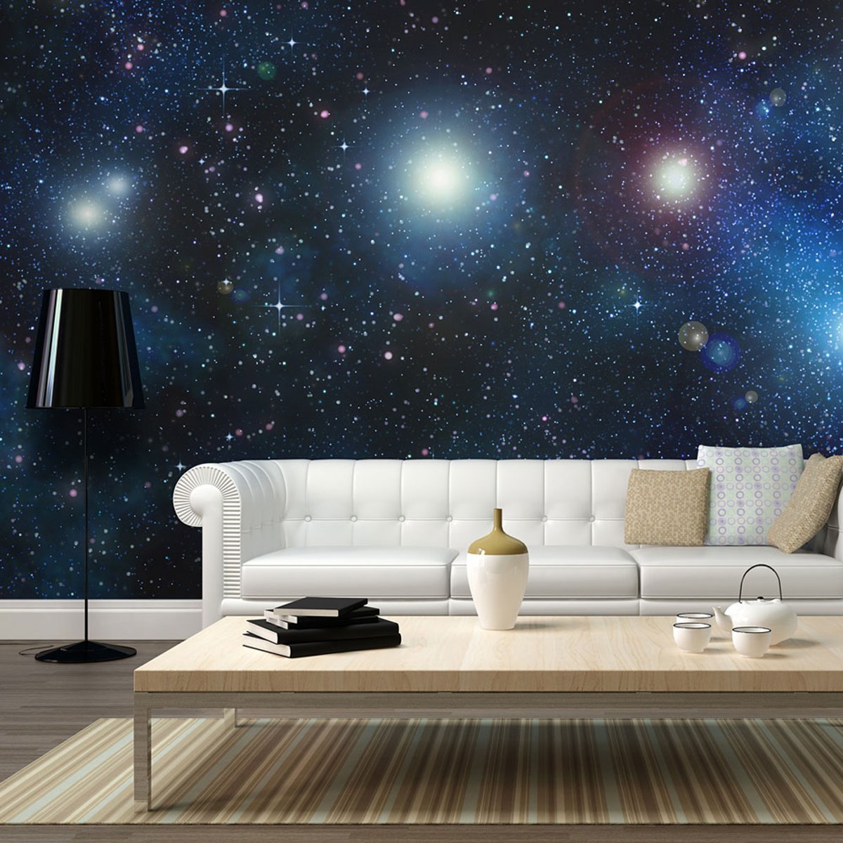 Papier peint intissé panoramique Paysage Des milliers d'étoiles brillantes noir, EDEN